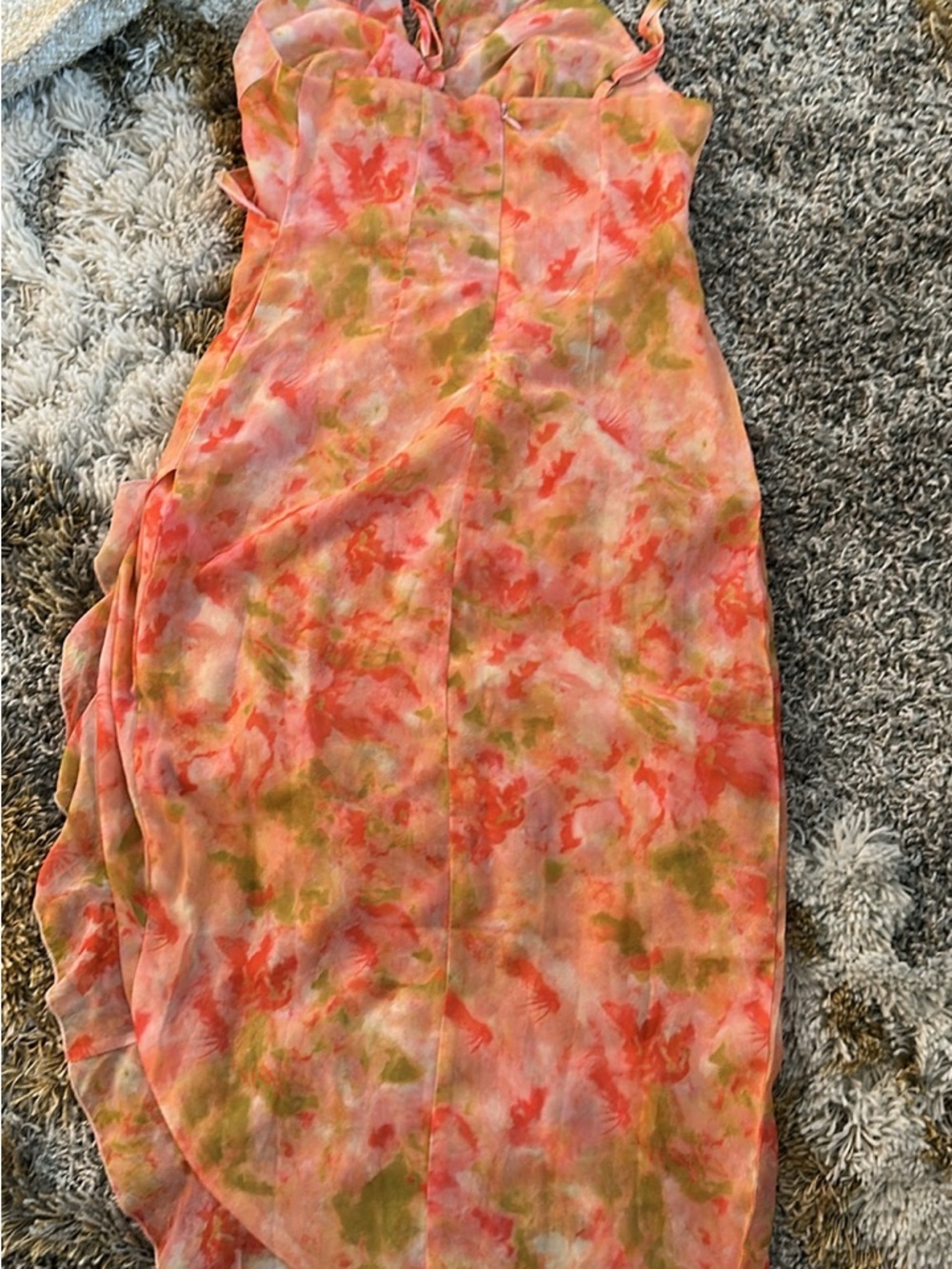 Pink Coral Watercolor Ruffle Maxi Dress - Picture 2 of 2